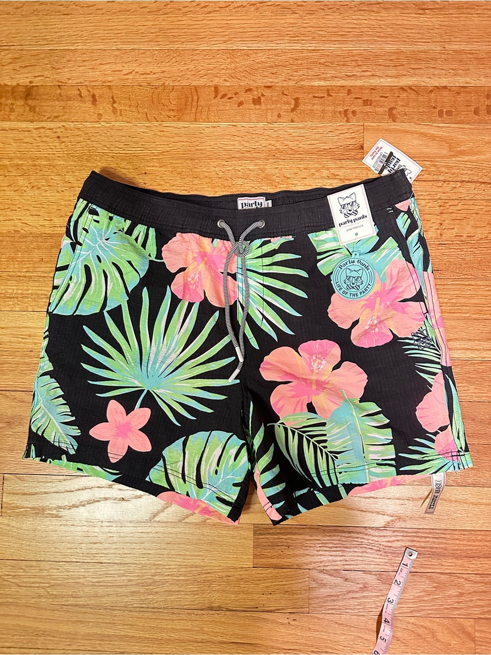 NWT Party Pants Miami Vibes Seersucker Swim Trunks XL